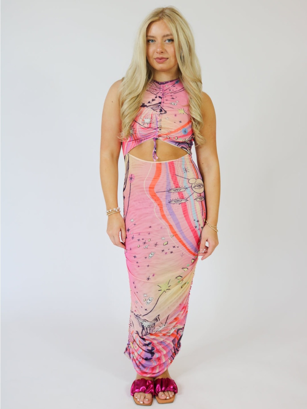 Agua Bendita Pink Multicolor Cutout Maxi Dress